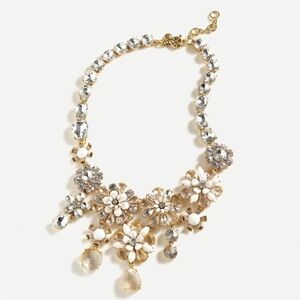 J.CREW FLOWER BOOM STATEMENT NECKLACE CRYSTAL AK851 new white cream gold crystal